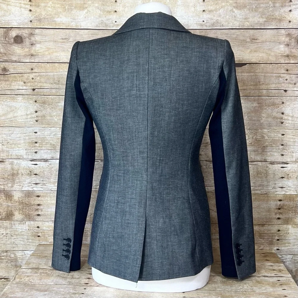 BCBGMAXAZRIA Womens Charcoal Gray Contrast Sleeve‎ Single Button Blazer Jacket